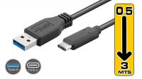 Cabo USB 3.0 Tipo A a Tipo C M/M 10 Gb/s (0,5/3Mts) preto