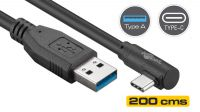 Cable USB 3.1 C angulado 90º Macho - USB 3.0 A Macho Negro 1.5m