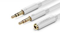 Cable Ugreen AV141 adaptador micro/auri. jack 3.5mm Hembra a 2 x Macho Blanco 0.28 m.