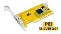 Placa PCI USB 2.0 com 2 portas externas e 1 interna